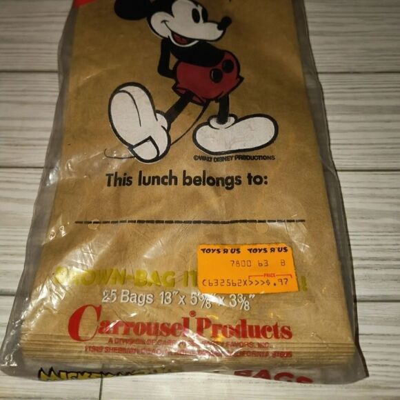 Walt Disney's Vintage Mickey Mouse Lunch Bags Brown Flat Bottom Open Packaging - Picture 2 of 9